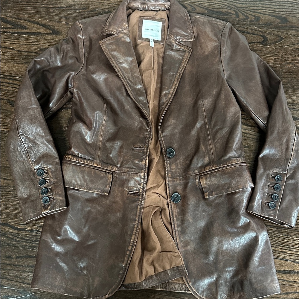AVEC LES FILLES DISTRESSED LEATHER JACKET - Picture 2 of 4